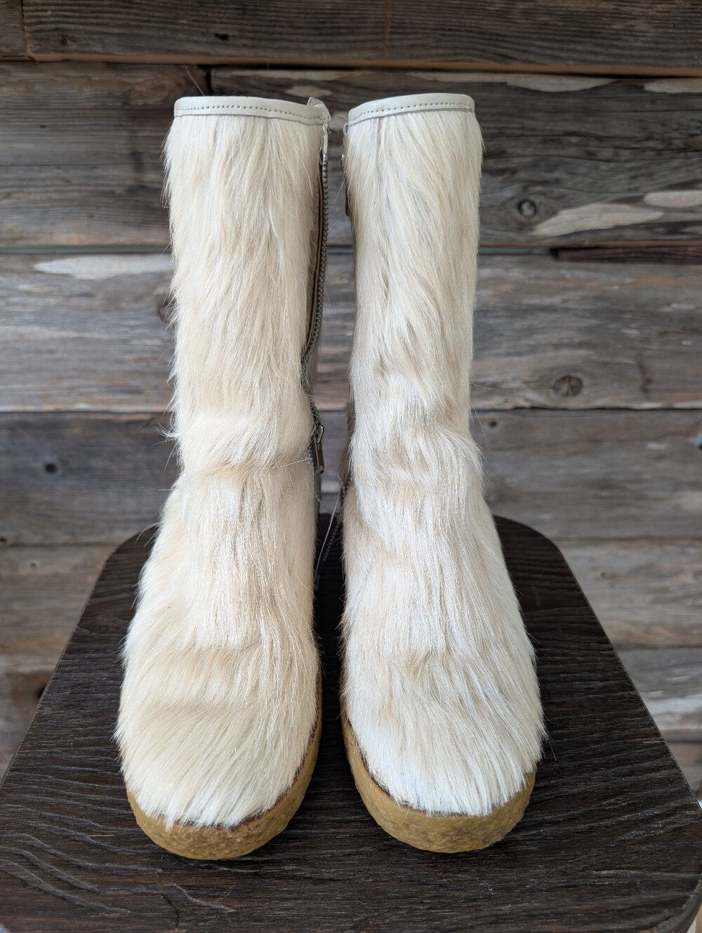Cream Vintage 70's Fur Shearling Arktis style Winter Snow Boots
